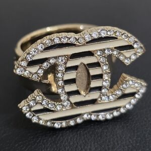CHANEL CC Cocomark Lne Stone Ring Size 6